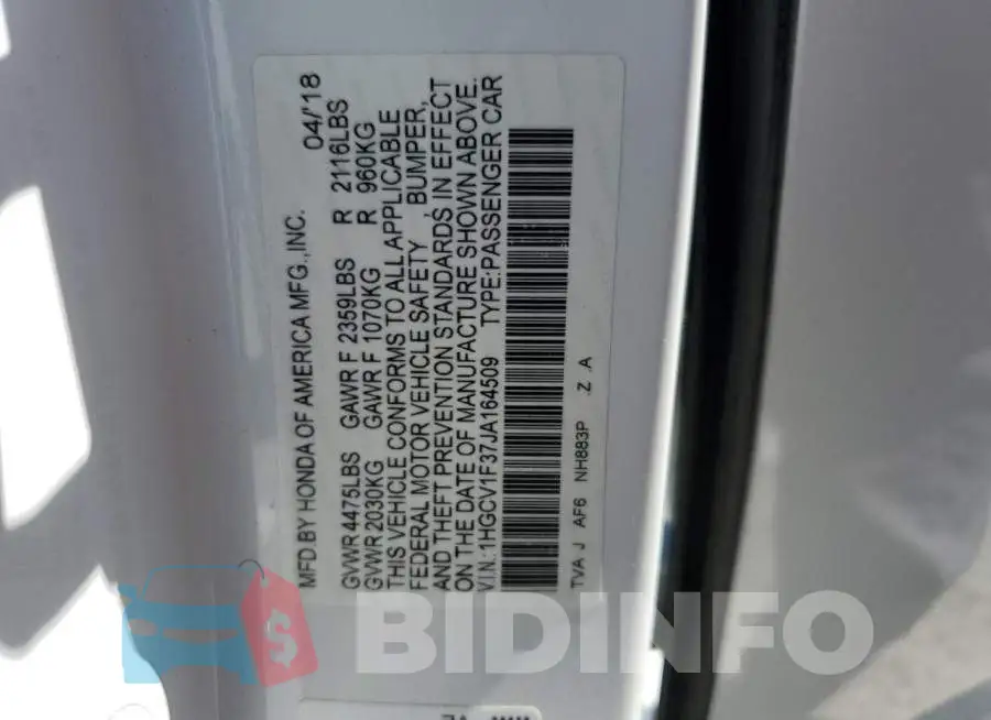 1HGCV1F37JA164509 Photo# 12