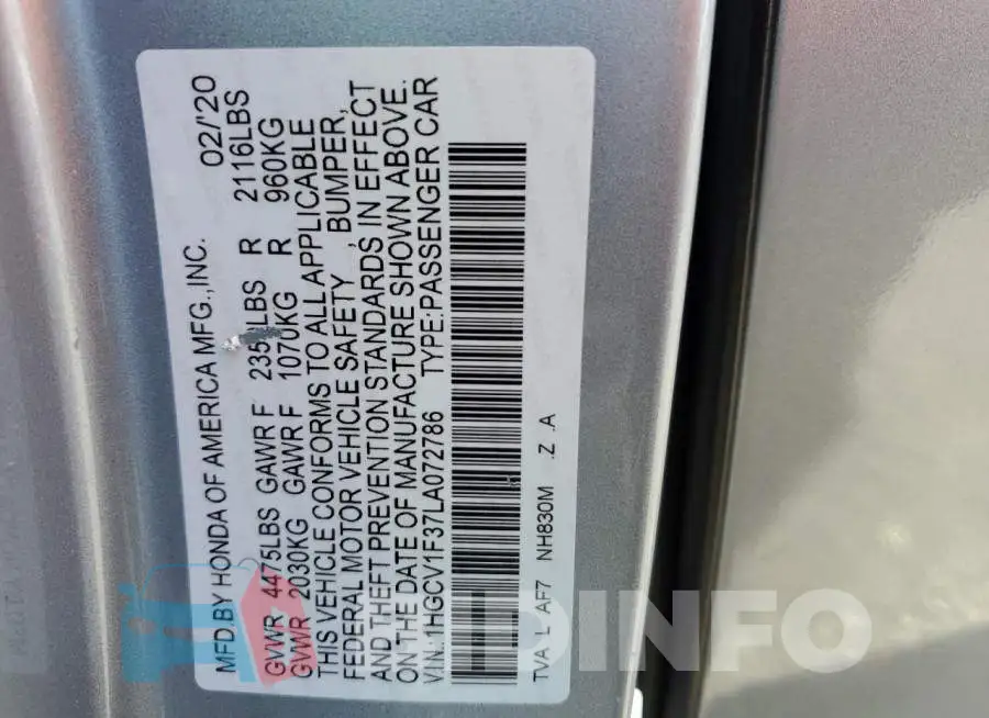 1HGCV1F37LA072786 Photo# 13