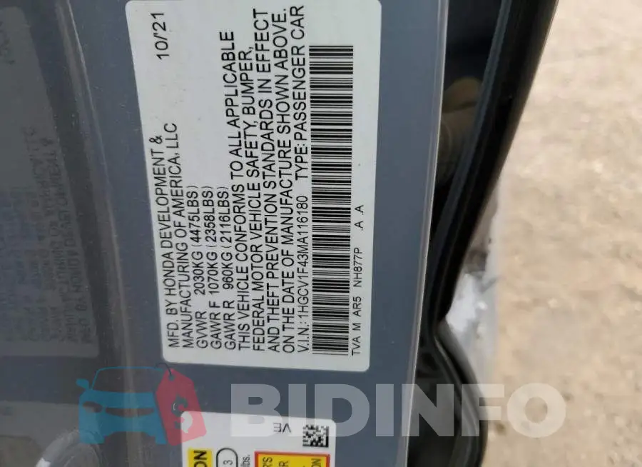 1HGCV1F43MA116180 Photo# 12