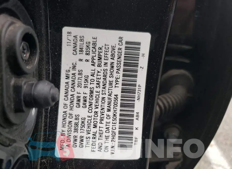 2HGFC1E50KH700564 Photo# 12