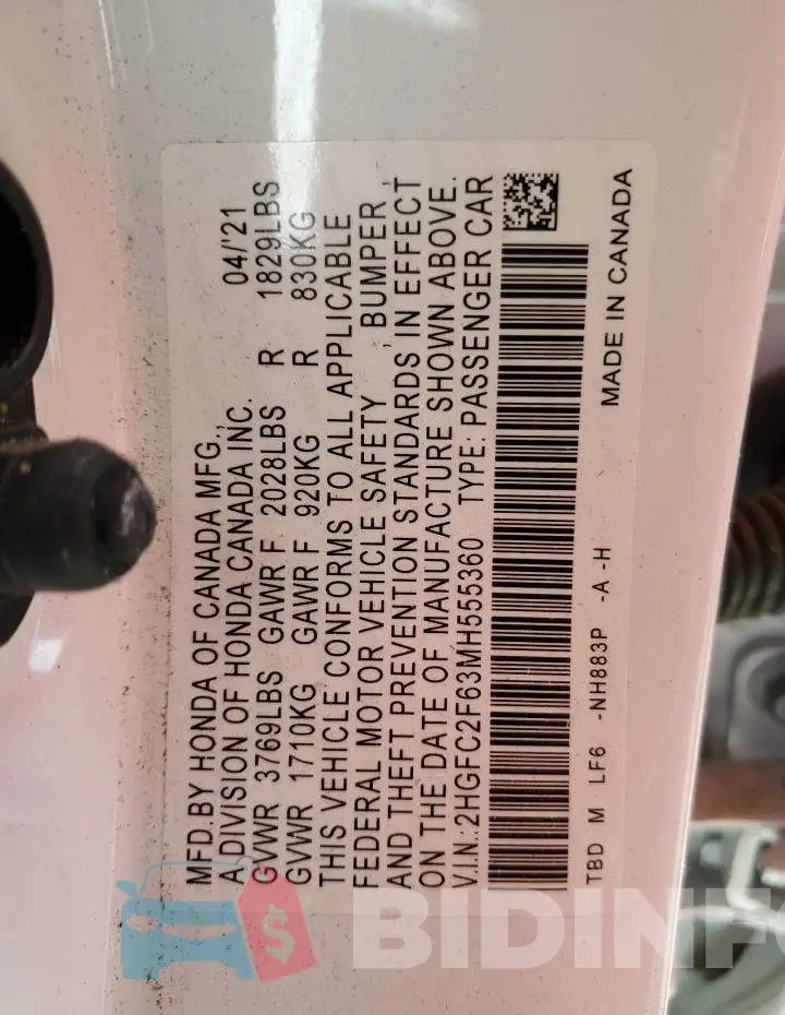 2HGFC2F63MH555360 Photo# 12