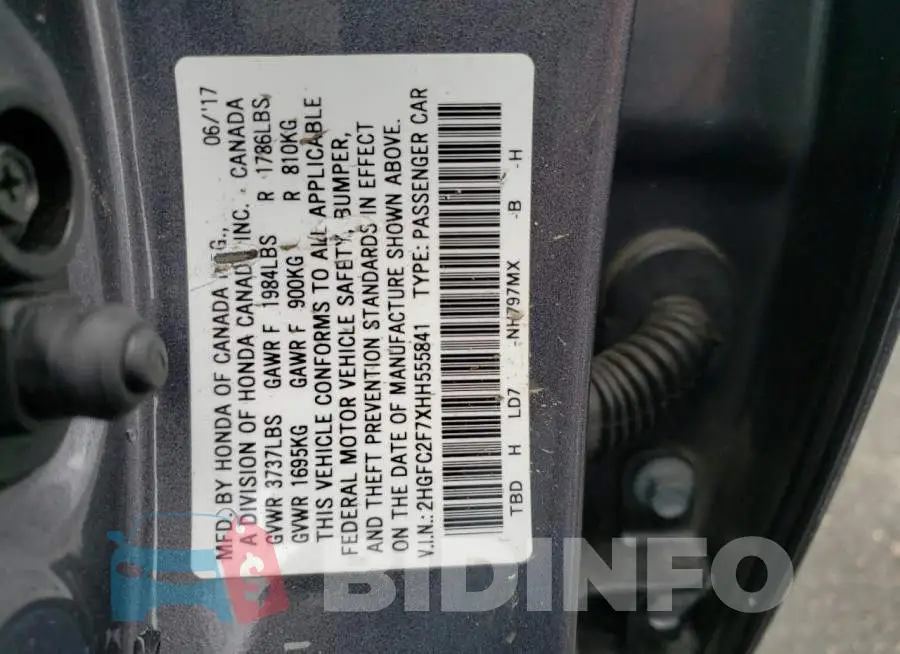 2HGFC2F7XHH555841 Photo# 12