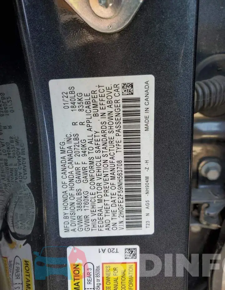 2HGFE2F59NH563708 Photo# 12