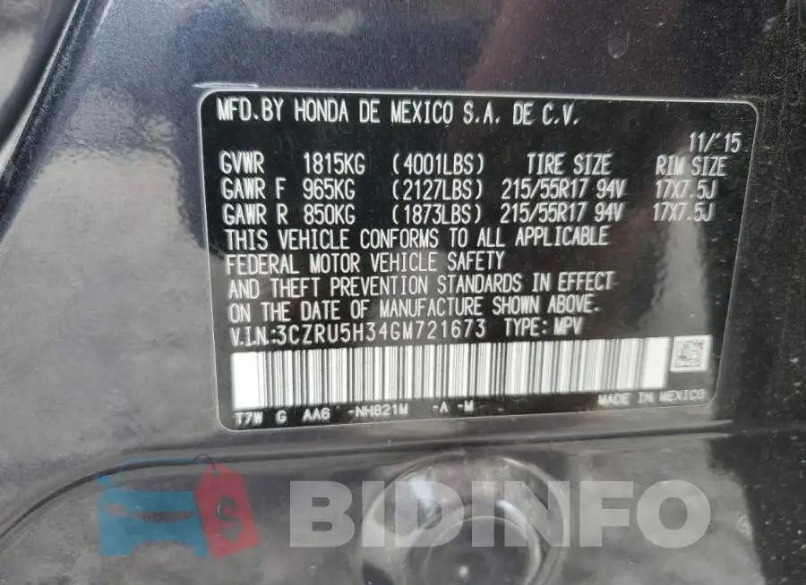 3CZRU5H34GM721673 Photo# 13