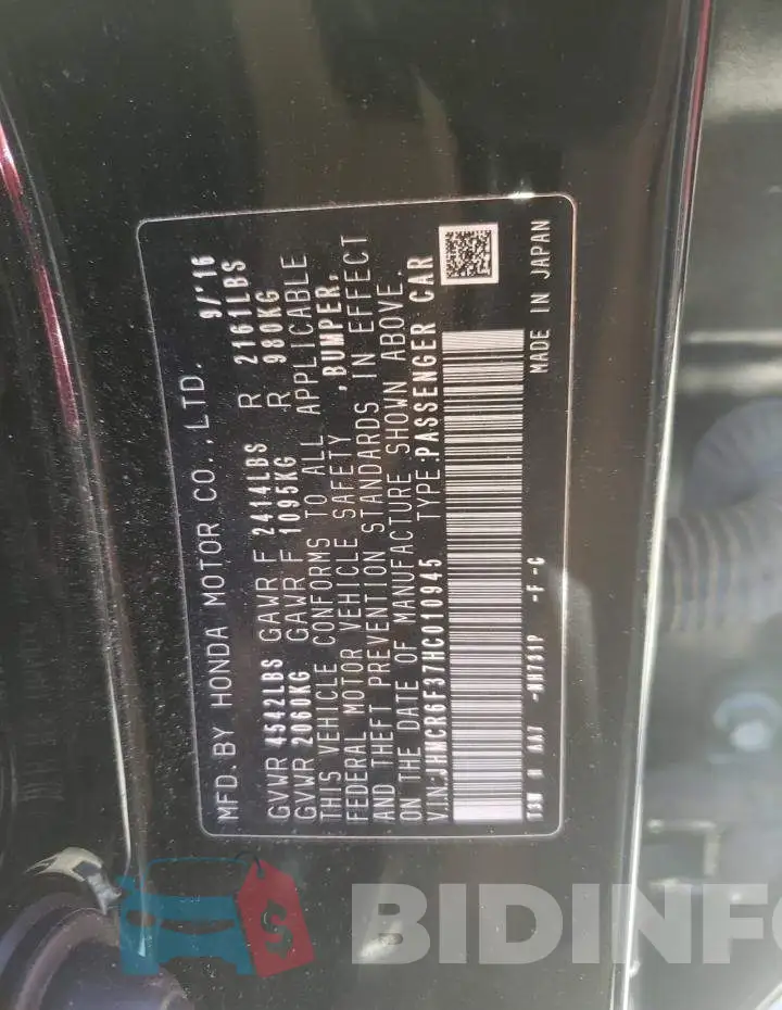 JHMCR6F37HC010945 Photo# 12
