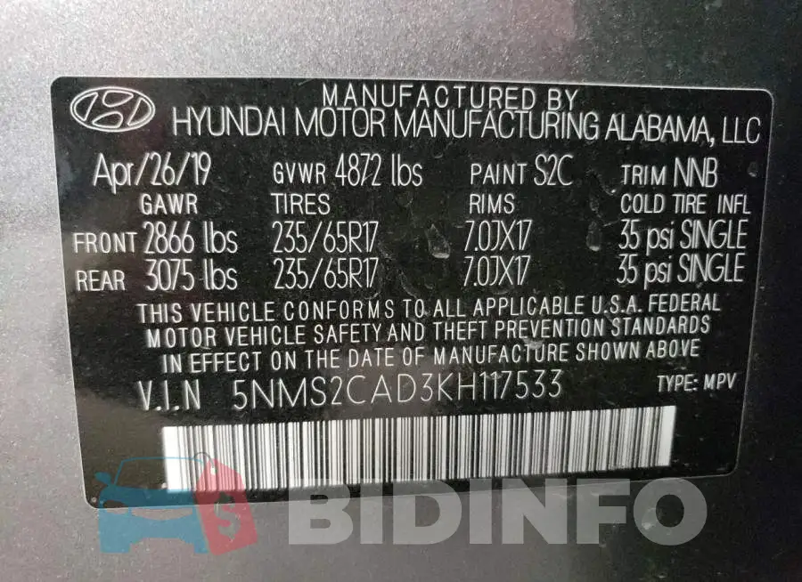 5NMS2CAD3KH117533 Photo# 13