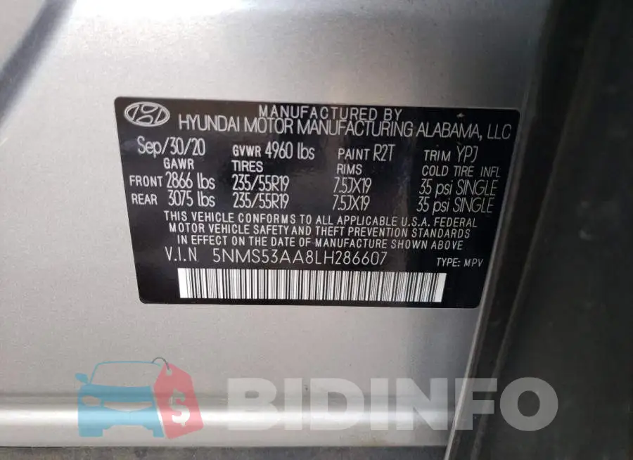 5NMS53AA8LH286607 Photo# 13