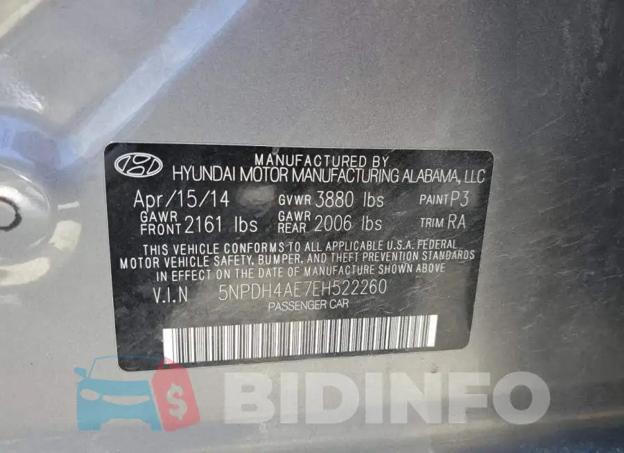 5NPDH4AE7EH522260 Photo# 13
