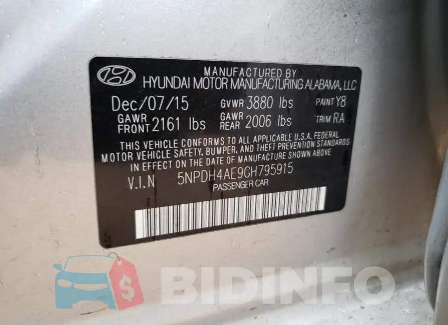 5NPDH4AE9GH795915 Photo# 12