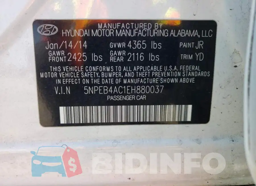 5NPEB4AC1EH880037 Photo# 12