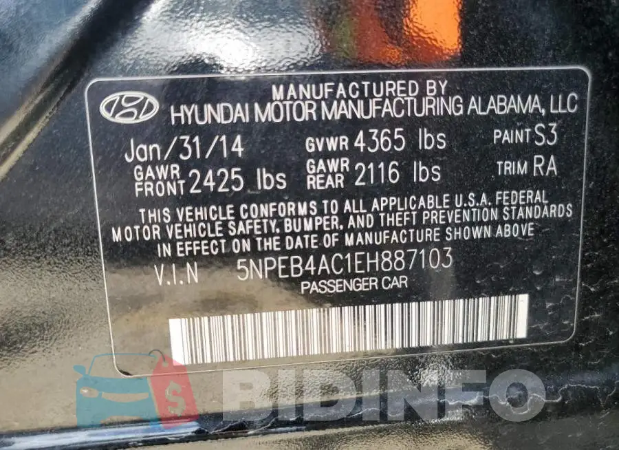 5NPEB4AC1EH887103 Photo# 13