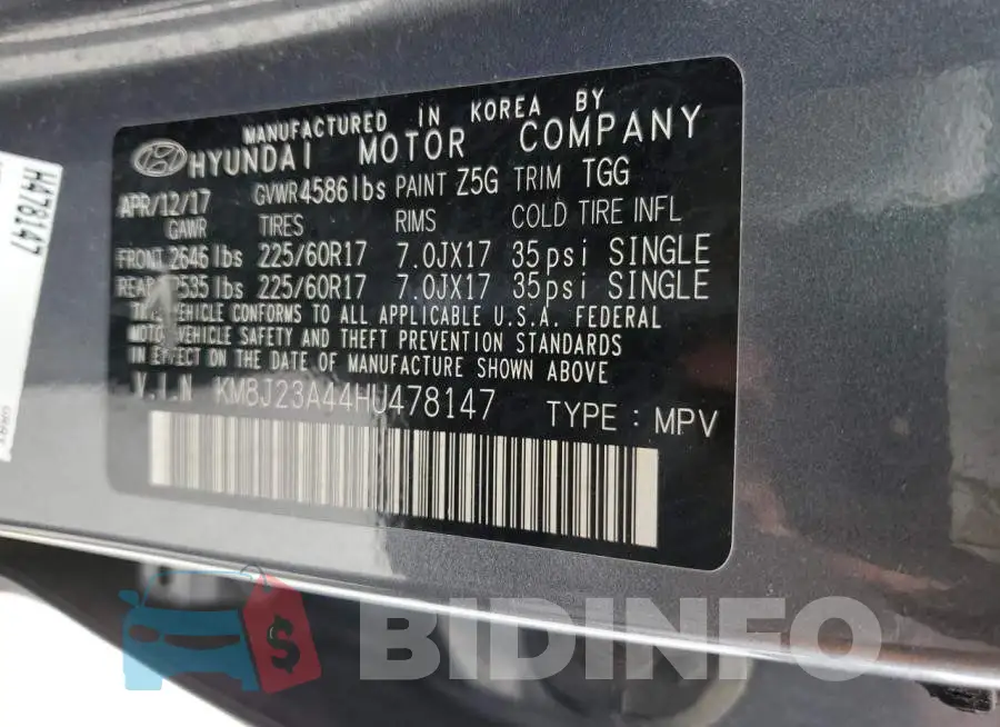 KM8J23A44HU478147 Photo# 13
