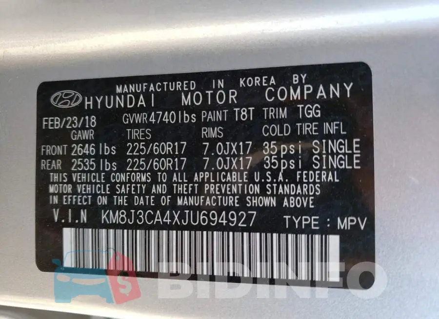 KM8J3CA4XJU694927 Photo# 13