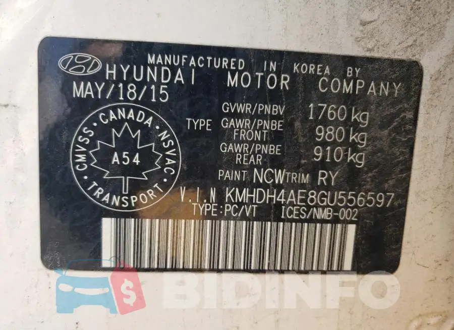 KMHDH4AE8GU556597 Photo# 12
