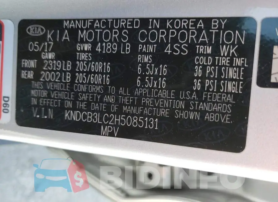 KNDCB3LC2H5085131 Photo# 12