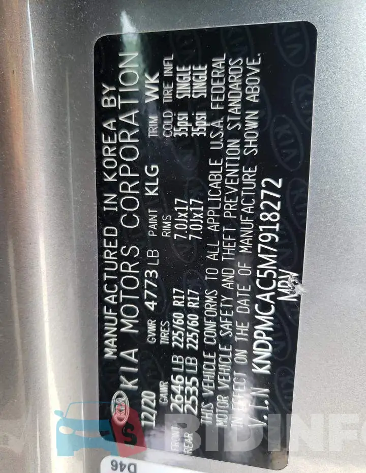 KNDPMCAC5M7918272 Photo# 13