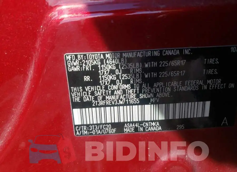 2T3RFREV3JW711655 Photo# 10