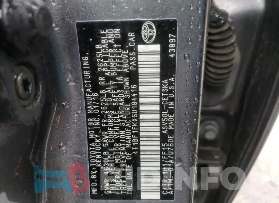 4T1BF1FKXGU184416 Photo# 13