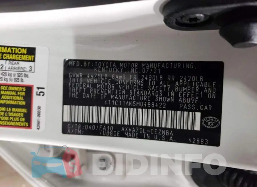 4T1C11AK5MU488422 Photo# 12