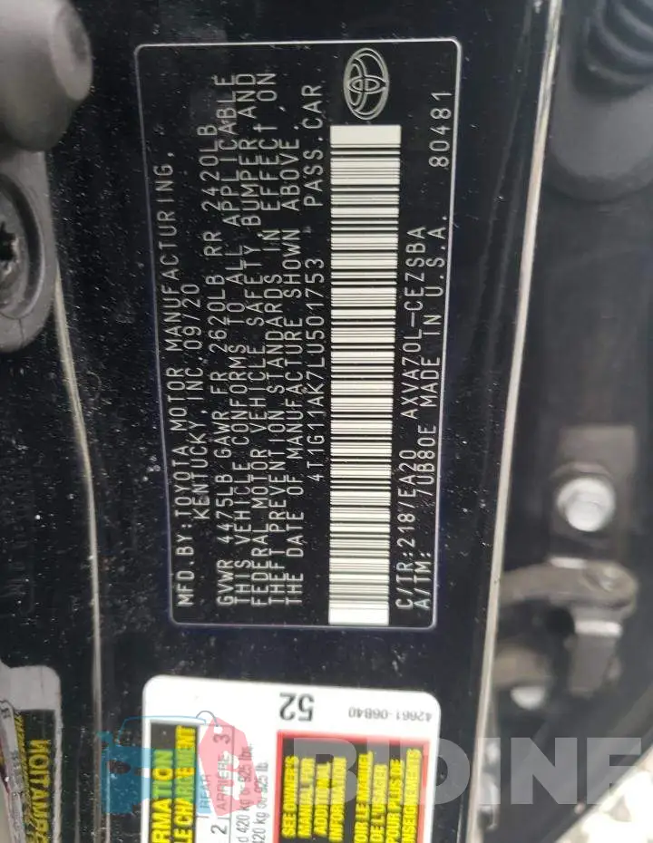 4T1G11AK7LU501753 Photo# 12