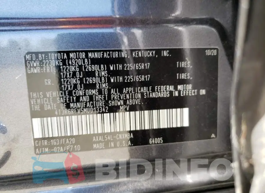 4T3R6RFV5MU013342 Photo# 14