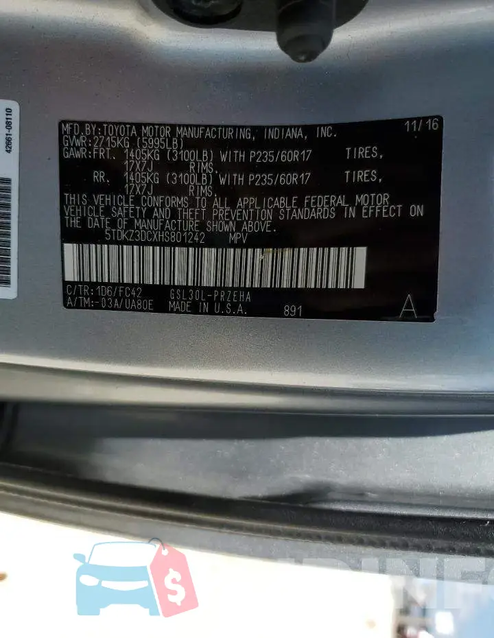 5TDKZ3DCXHS801242 Photo# 13