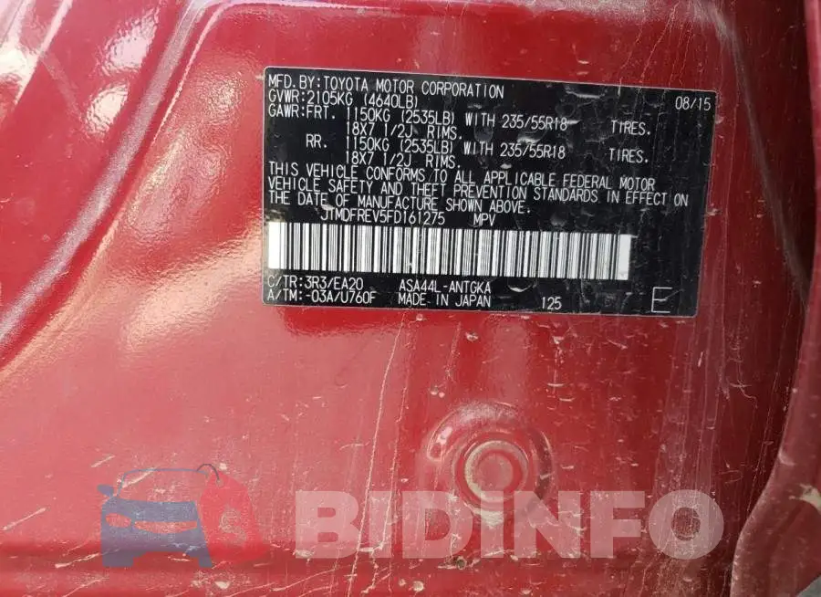 JTMDFREV5FD161275 Photo# 13