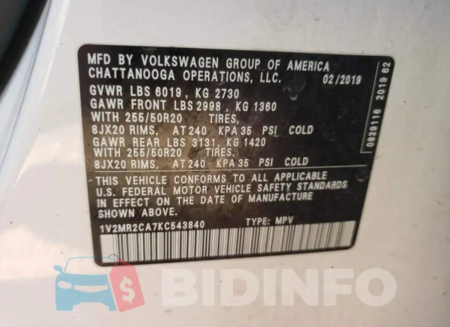 1V2MR2CA7KC543840 Photo# 14