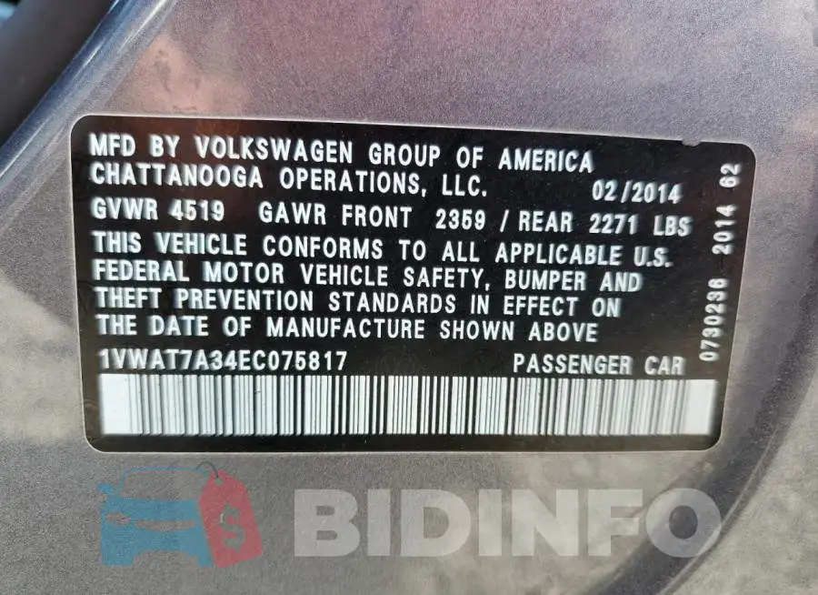 1VWAT7A34EC075817 Photo# 12