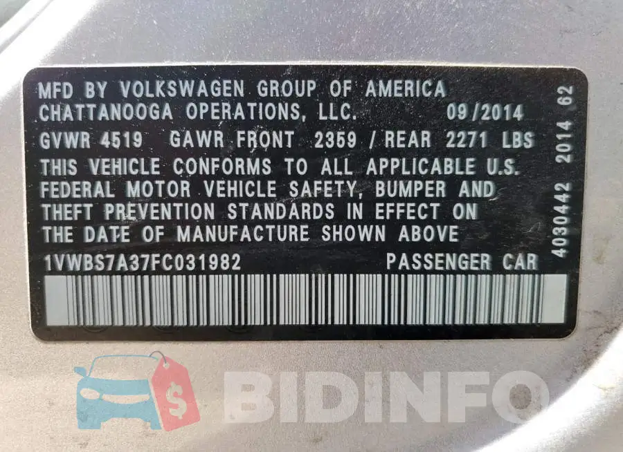 1VWBS7A37FC031982 Photo# 12