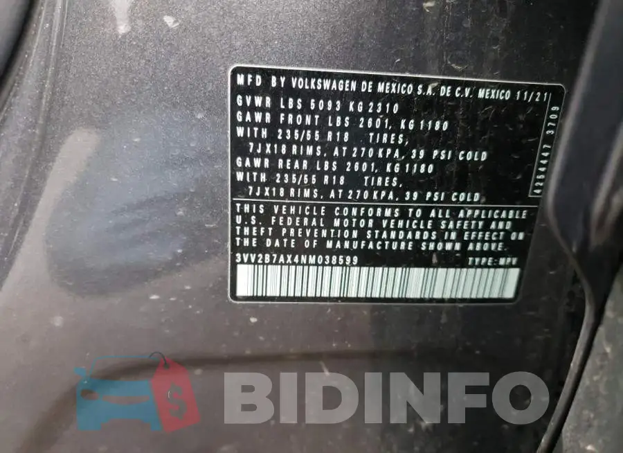 3VV2B7AX4NM038599 Photo# 14