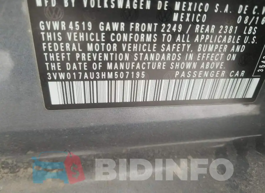 3VW017AU3HM507195 Photo# 10