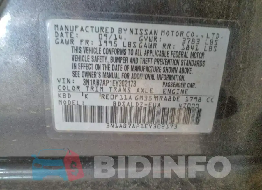 3N1AB7AP1EY302173 Photo# 12