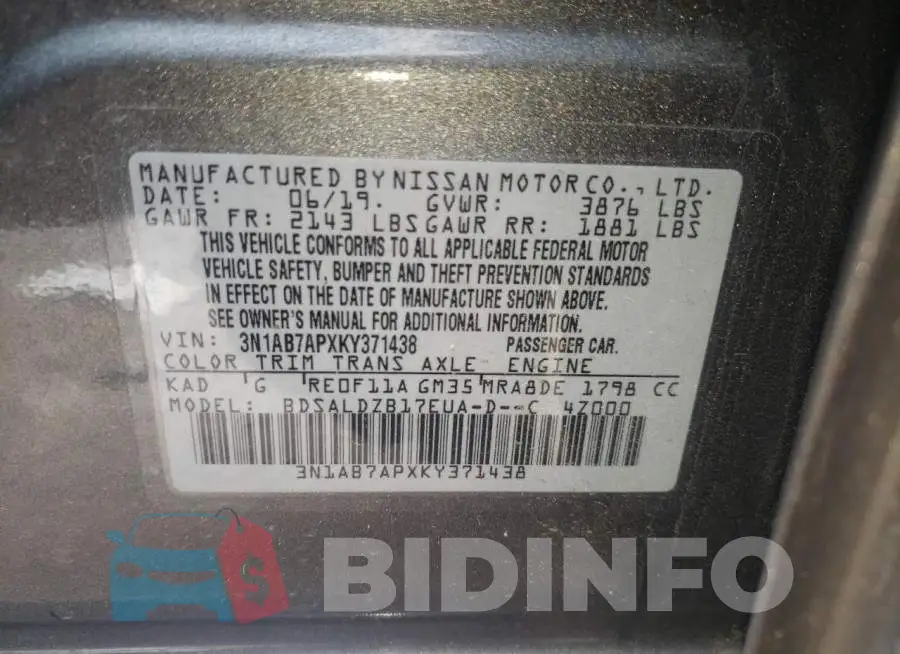 3N1AB7APXKY371438 Photo# 12