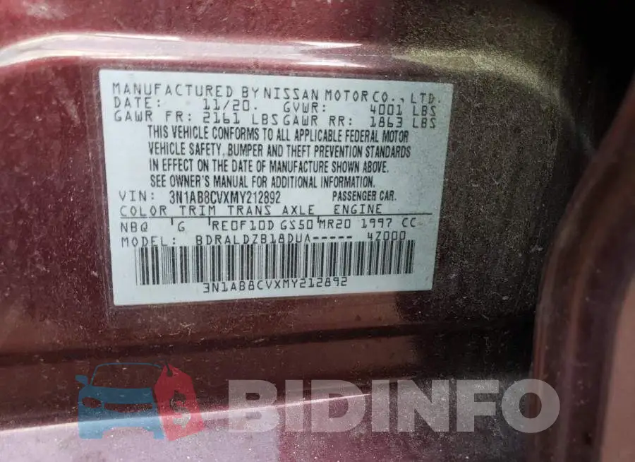 3N1AB8CVXMY212892 Photo# 12