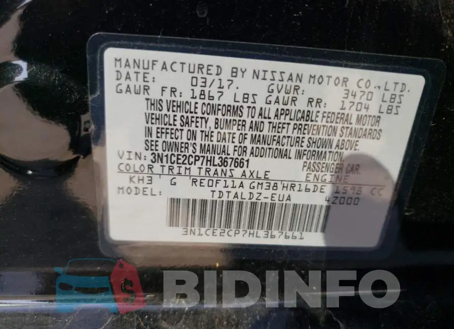 3N1CE2CP7HL367661 Photo# 12