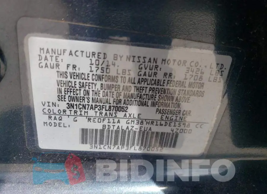 3N1CN7AP3FL870052 Photo# 12