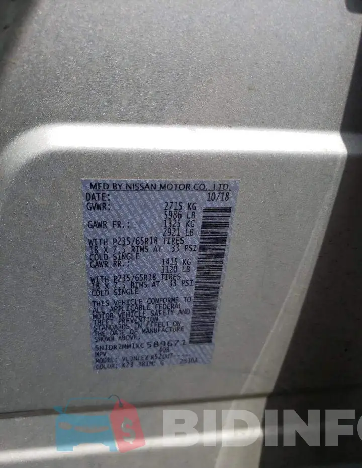 5N1DR2MM1KC589671 Photo# 13