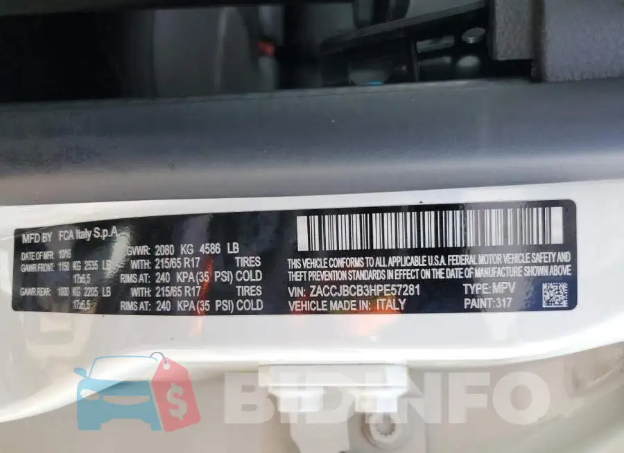ZACCJBCB3HPE57281 Photo# 13