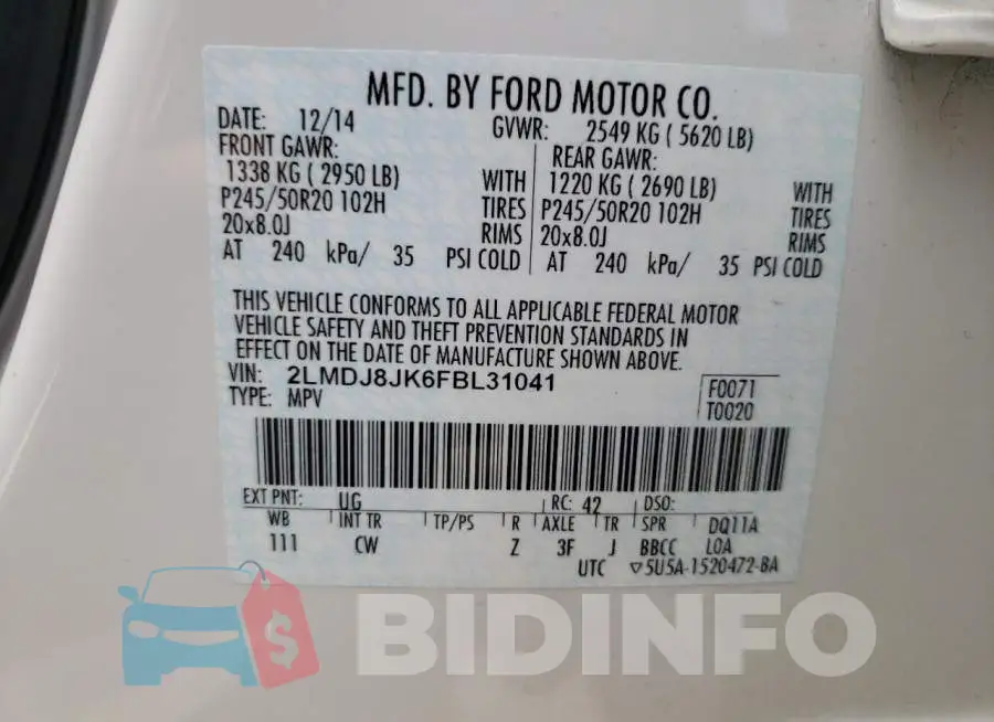 2LMDJ8JK6FBL31041 Photo# 13
