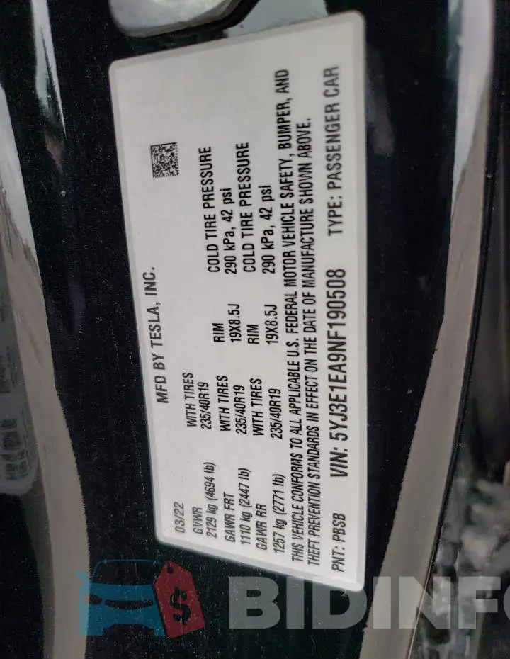 5YJ3E1EA9NF190508 Photo# 12