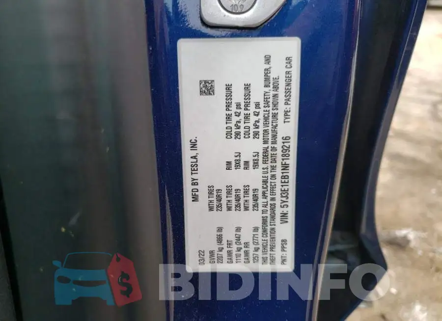 5YJ3E1EB1NF189216 Photo# 12