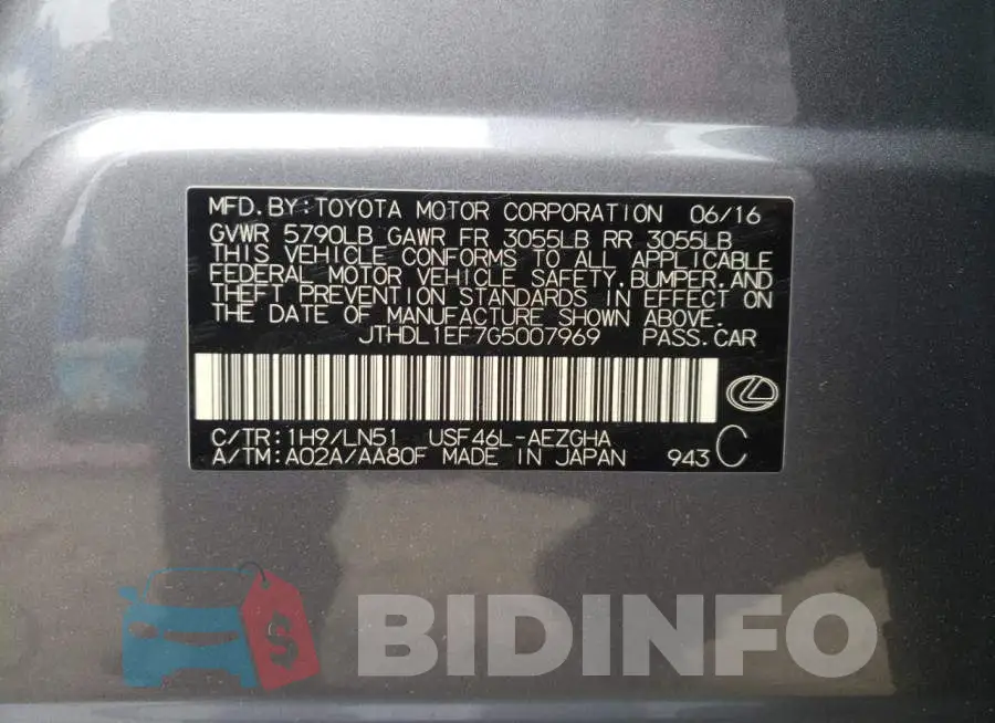 JTHDL1EF7G5007969 Photo# 12