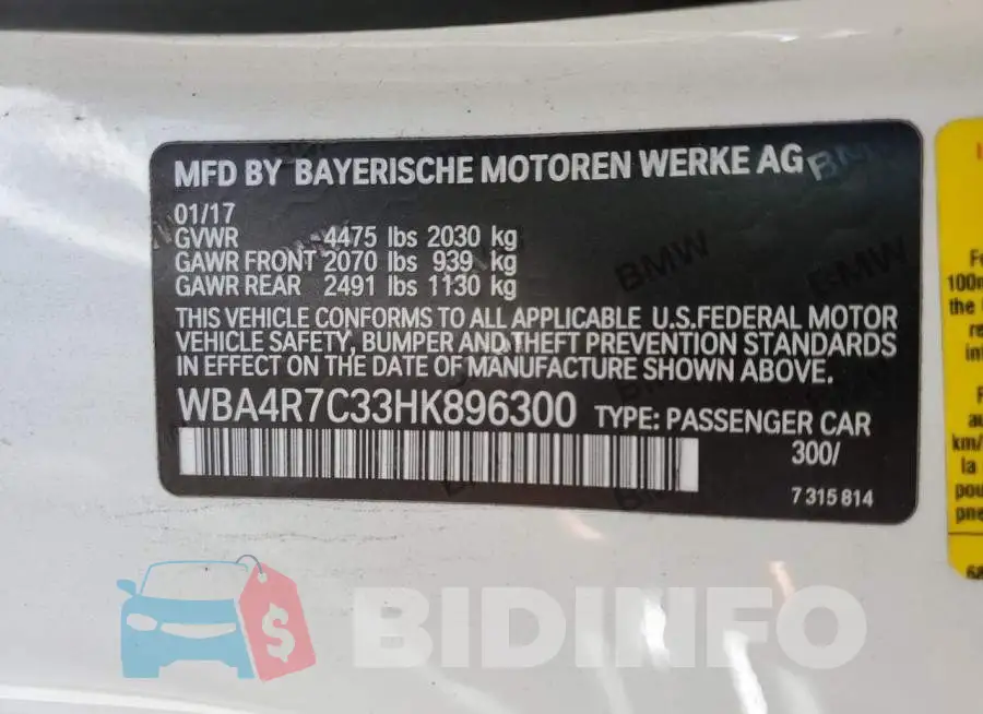 WBA4R7C33HK896300 Photo# 12