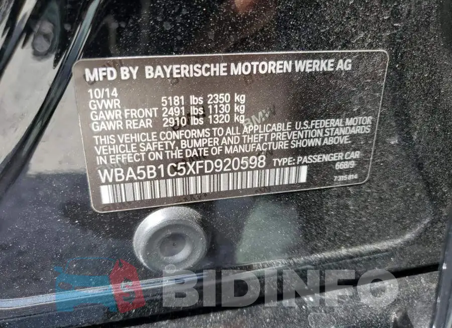 WBA5B1C5XFD920598 Photo# 13