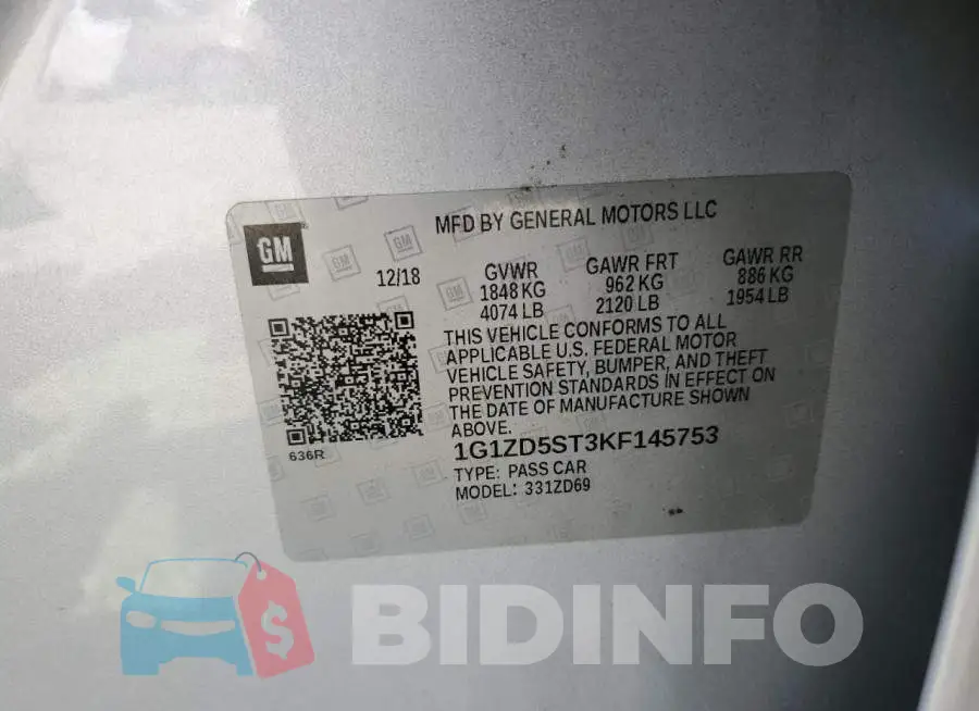 1G1ZD5ST3KF145753 Photo# 12