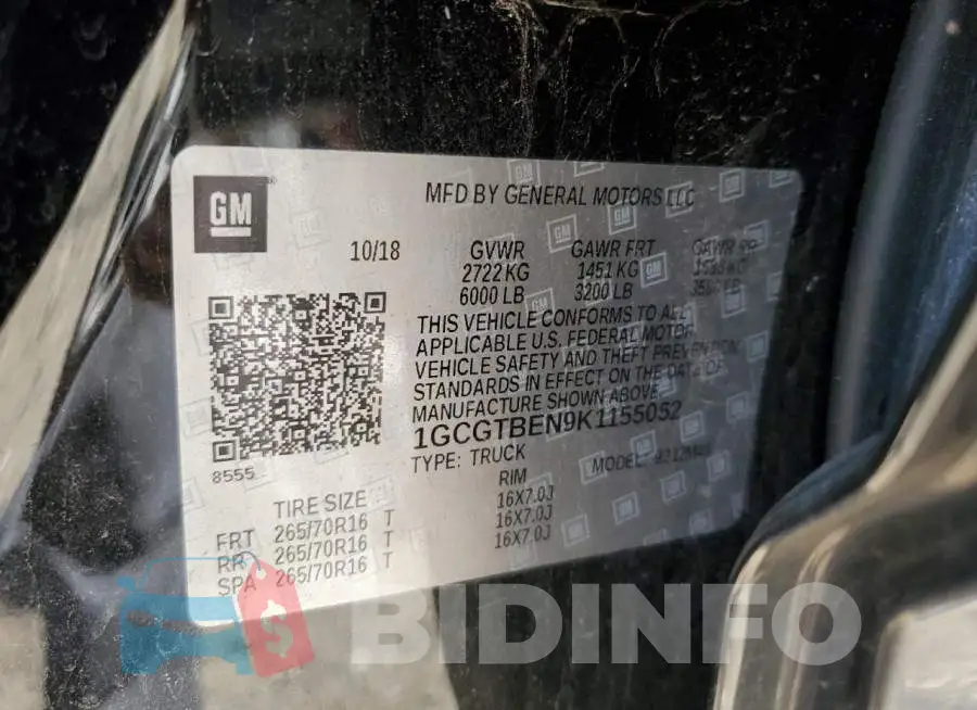 1GCGTBEN9K1155052 Photo# 12