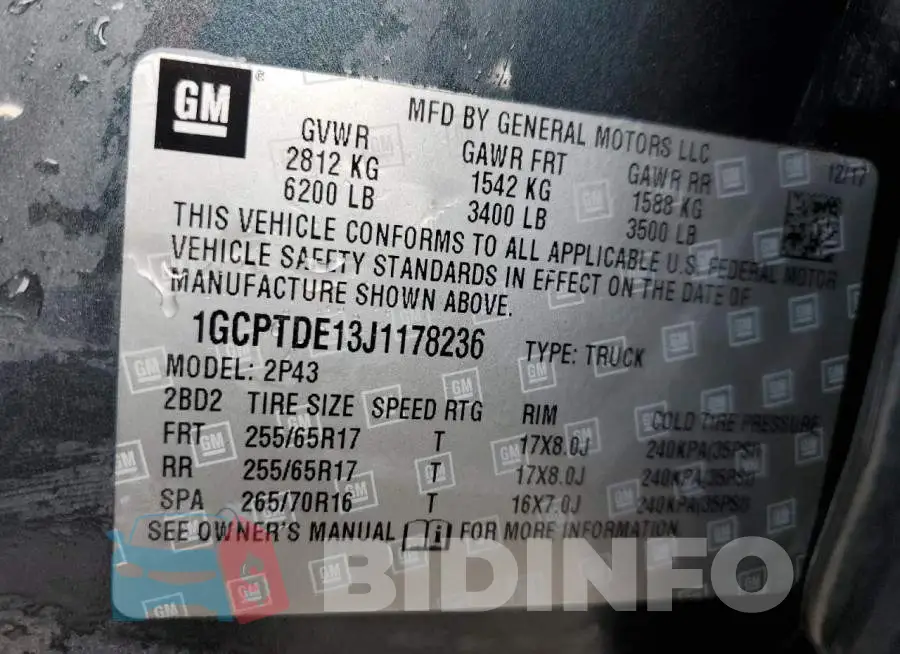 1GCPTDE13J1178236 Photo# 12