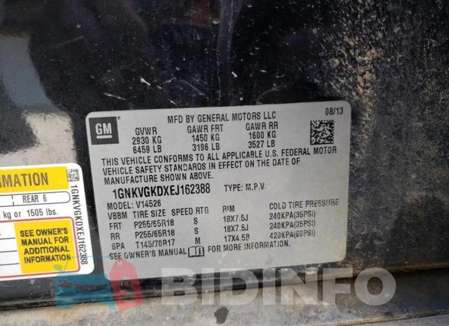 1GNKVGKDXEJ162388 Photo# 14