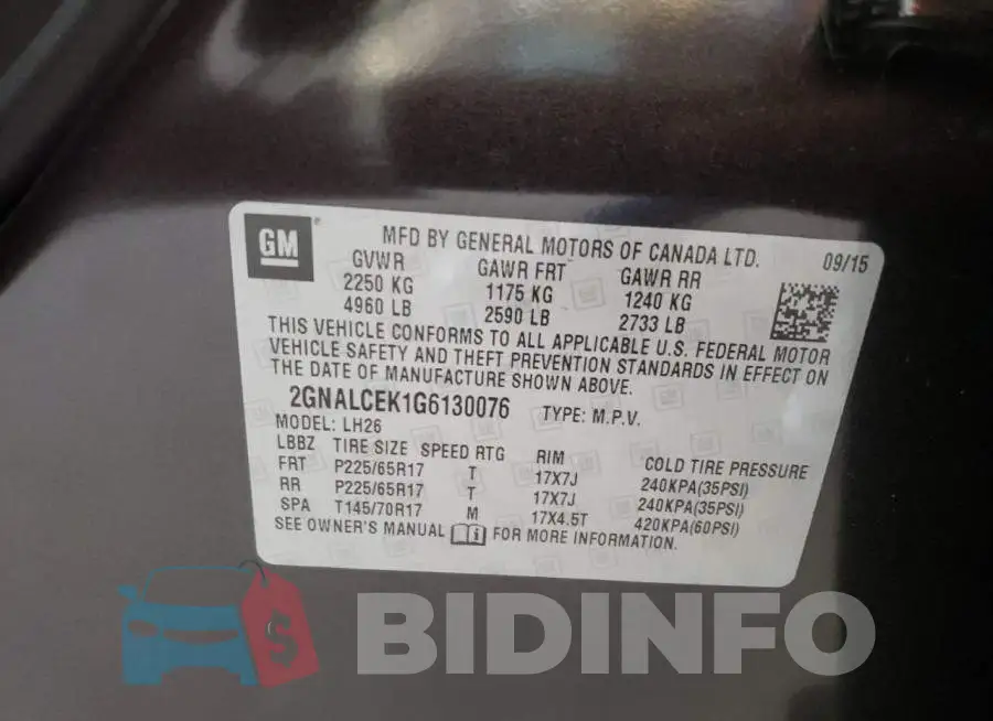 2GNALCEK1G6130076 Photo# 13